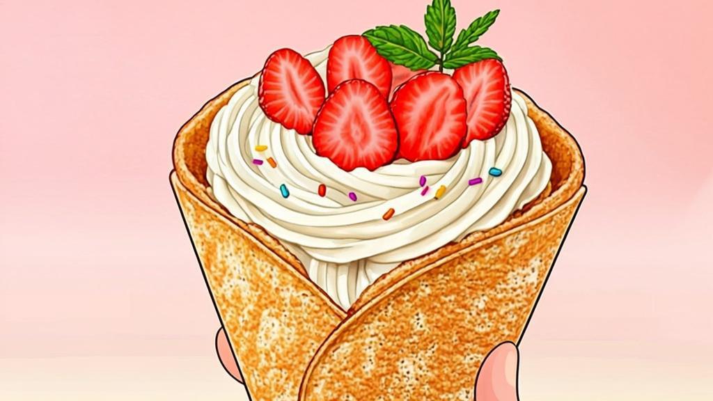 Japanese style crepe with fresh strawberries and cream