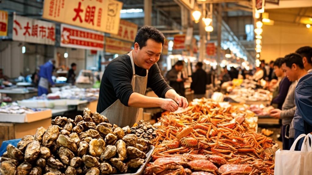 Fresh seafood at Kuromon Market Osaka