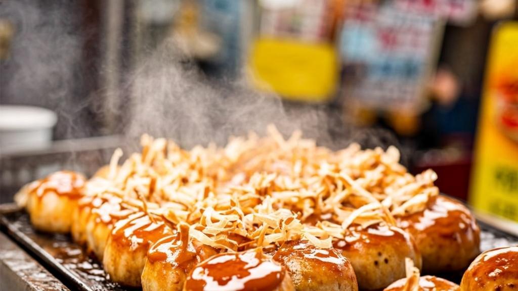 Fresh takoyaki octopus balls at Dotonbori