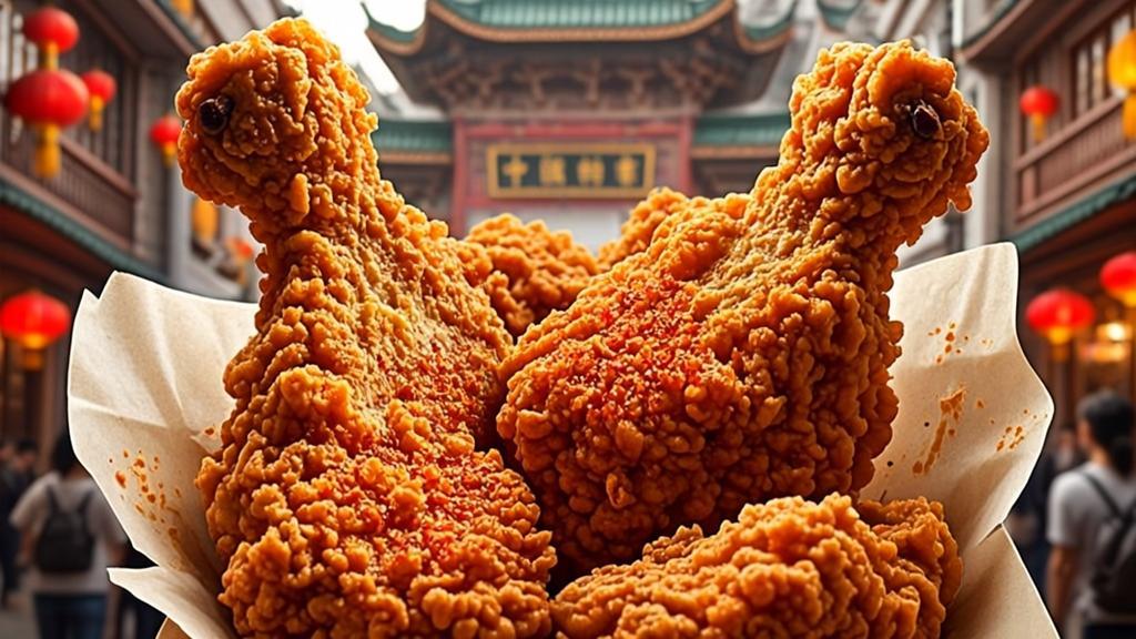 Giant fried chicken cutlet with crispy golden brown coating and Chinese spices