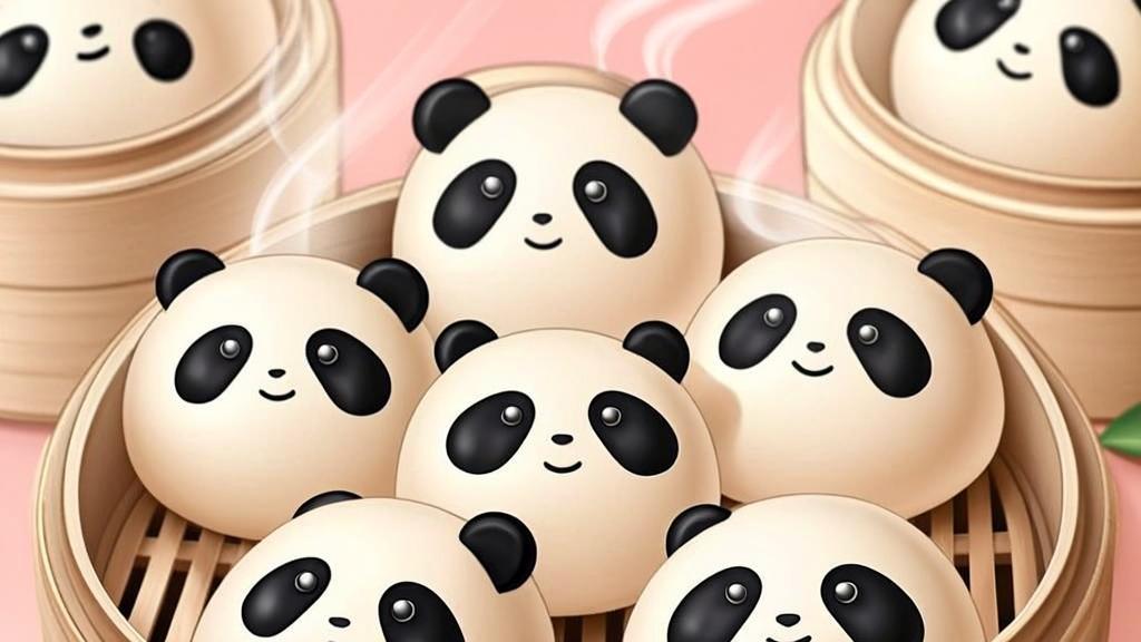 Cute panda-shaped steamed buns with adorable panda face design kawaii aesthetic