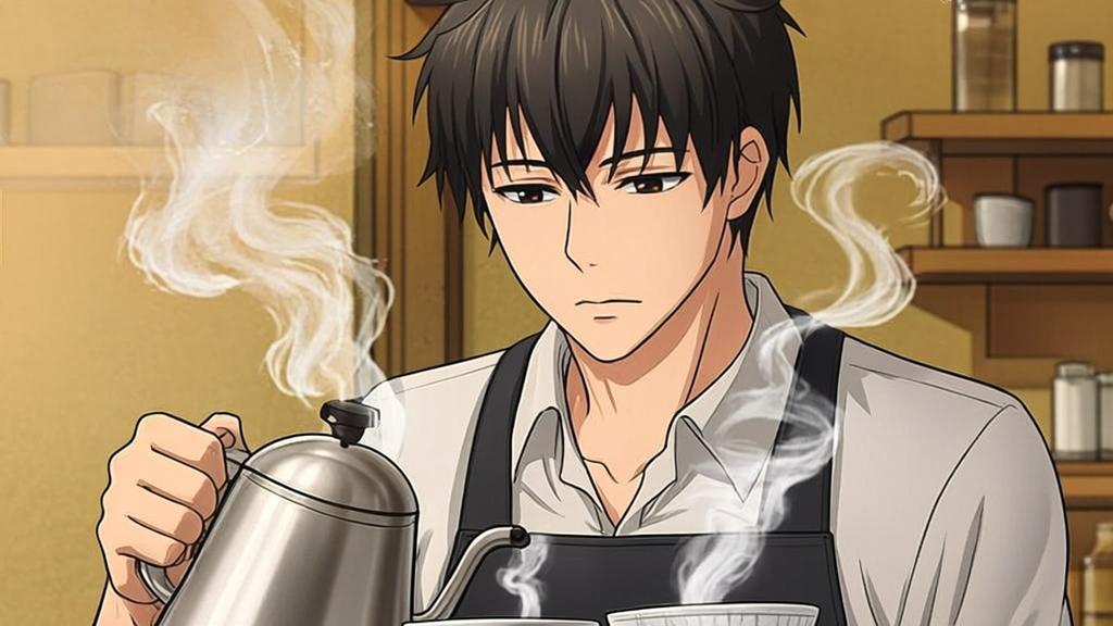 Japanese barista performing hand-drip coffee ceremony