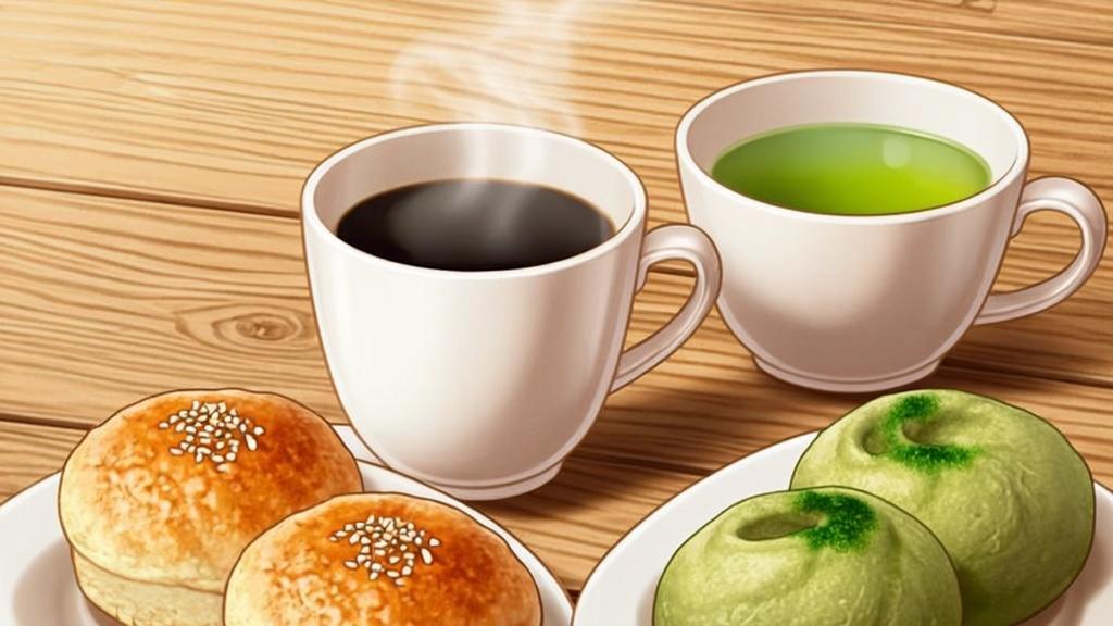 Coffee served with traditional Japanese wagashi sweets