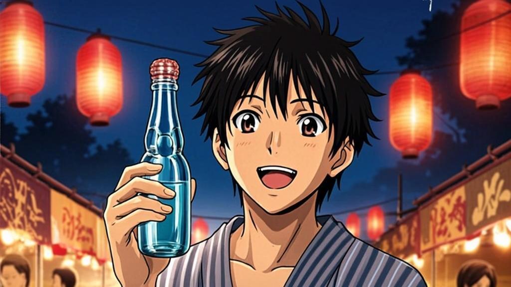Anime character enjoying ramune
